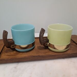 Vintage Siestaware Mug with Wood Handle, Set Of 2